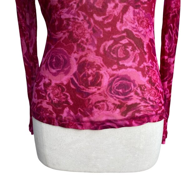 Y2K Sheer Long Sleeve Mesh Floral Top Pink Whimsigoth Fairy Grunge Coquette-S - Picture 2 of 9